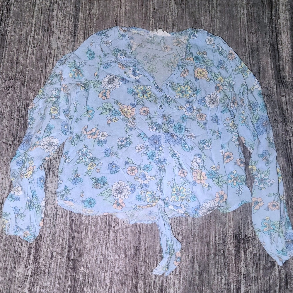 Hippie Rose Floral Tie Front Button Up Long Sleeve Top‎ Small